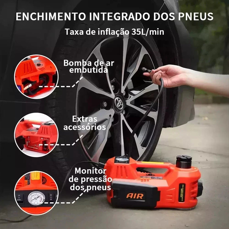 Kit Macaco Elétrico 4 em 1 (Macaco, Compressor de ar Chave de Impacto) 12V