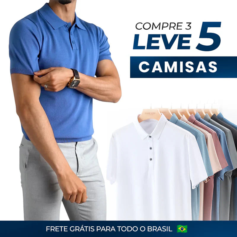 Promoção Kit 5 Camisas Polo Algodão Egípcio (PAGUE 3 LEVE 5 + BRINDE)